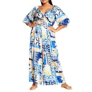 Floral Patchwork Jump Suit - Blue and Orange